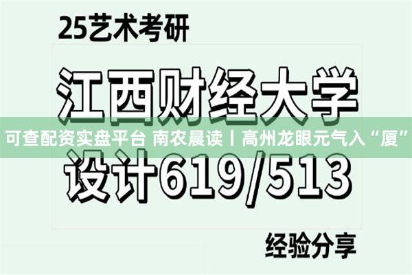 可查配资实盘平台 南农晨读丨高州龙眼元气入“厦”