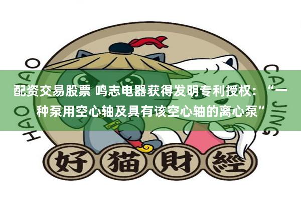 配资交易股票 鸣志电器获得发明专利授权：“一种泵用空心轴及具有该空心轴的离心泵”