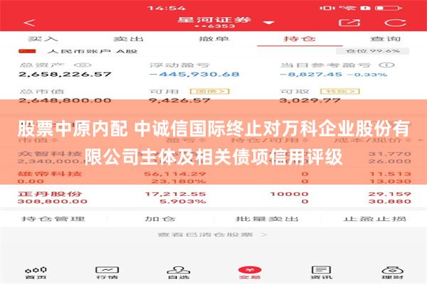 股票中原内配 中诚信国际终止对万科企业股份有限公司主体及相关债项信用评级