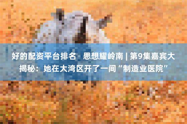 好的配资平台排名   思想耀岭南 | 第9集嘉宾大揭秘：她在大湾区开了一间“制造业医院”